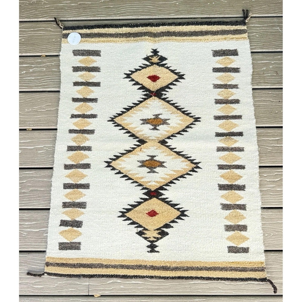 Vintage Navajo Handwoven Rug Geometric Pattern 36"x 28"- Mint Condition Rare